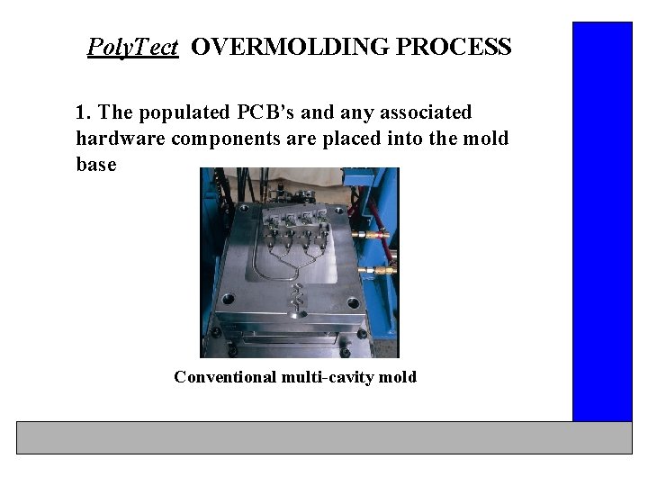 Poly. Tect OVERMOLDING PROCESS 1. The populated PCB’s and any associated hardware components are