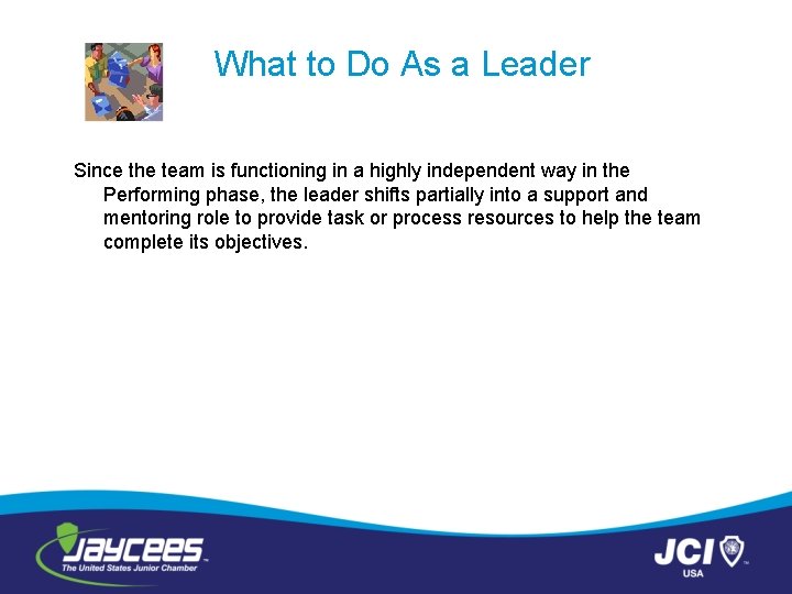 What to Do As a Leader Since the team is functioning in a highly