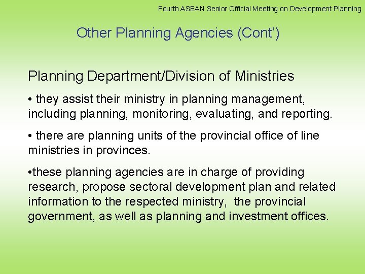 Fourth ASEAN Senior Official Meeting on Development Planning