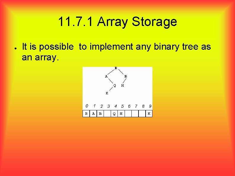 11. 7. 1 Array Storage ● It is possible to implement any binary tree