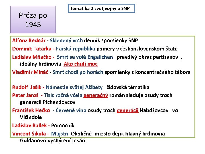 Próza po 1945 tématika 2 svet, vojny a SNP Alfonz Bednár - Sklenený vrch