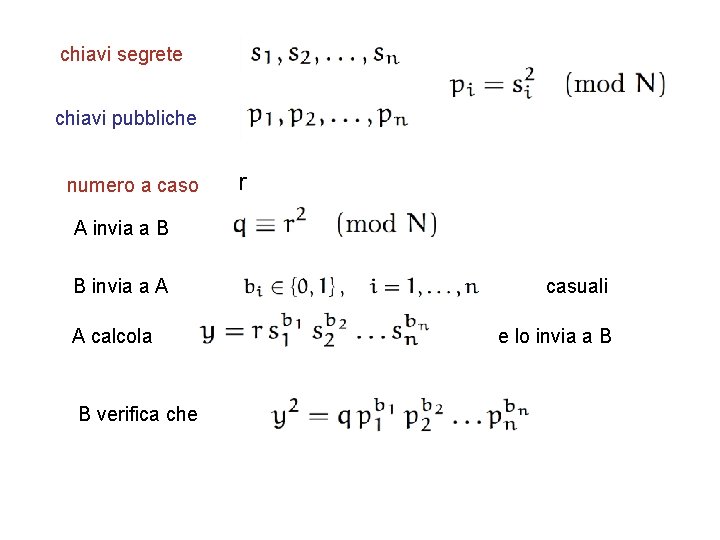 chiavi segrete chiavi pubbliche numero a caso r A invia a B B invia