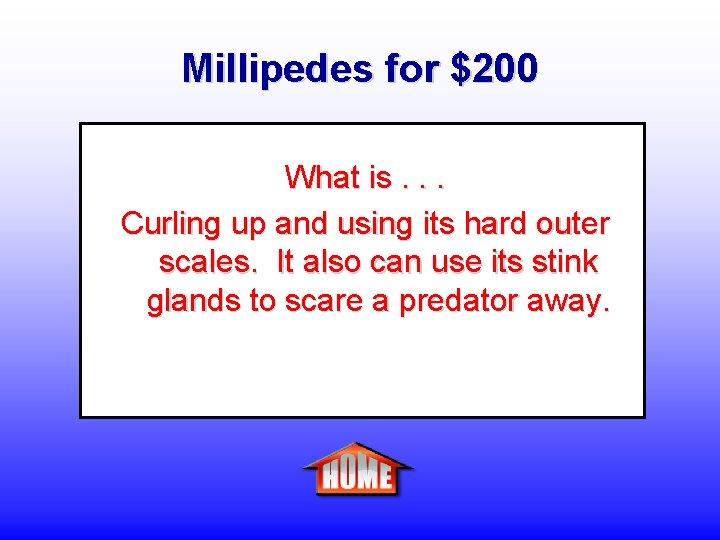 Millipedes for $200 What is. . . Curling up and using its hard outer