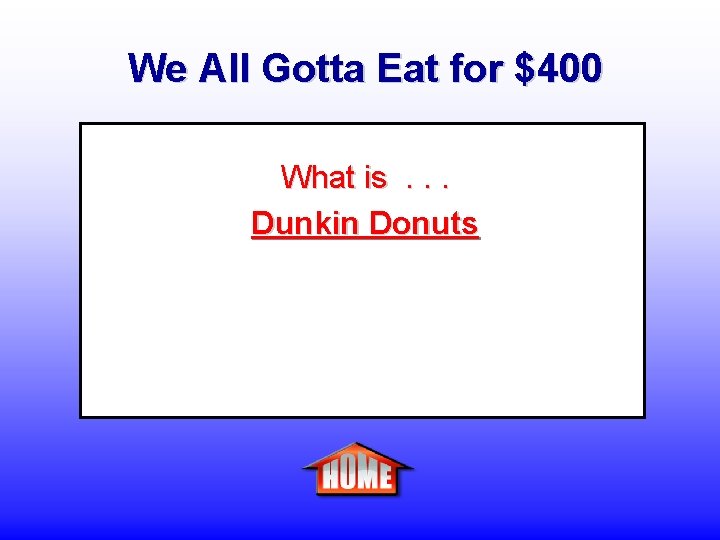 We All Gotta Eat for $400 What is. . . Dunkin Donuts 