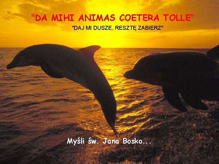  "DA MIHI ANIMAS COETERA TOLLE" "DAJ MI DUSZE, RESZTĘ ZABIERZ" Myśli św. Jana