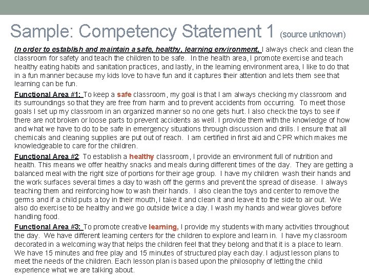 Sample: Competency Statement 1 (source unknown) In order to establish and maintain a safe, Sample: Competency Statement 1 (source unknown) In order to establish and maintain a safe,