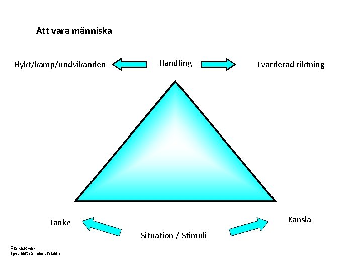 Att vara människa Flykt/kamp/undvikanden Handling Känsla Tanke Situation / Stimuli Åsa Kadowaki Specialist i