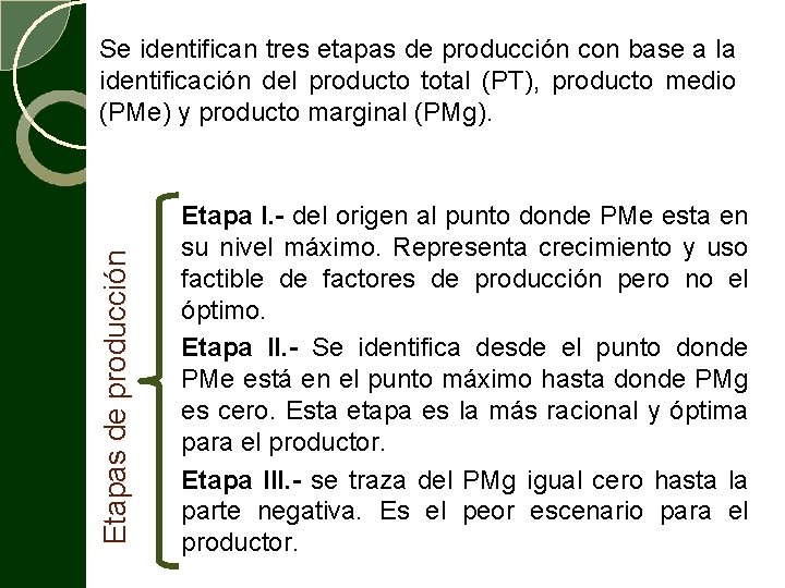  Etapas de producción Se identifican tres etapas de producción con base a la