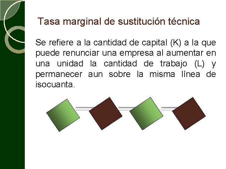 Tasa marginal de sustitución técnica Se refiere a la cantidad de capital (K) a