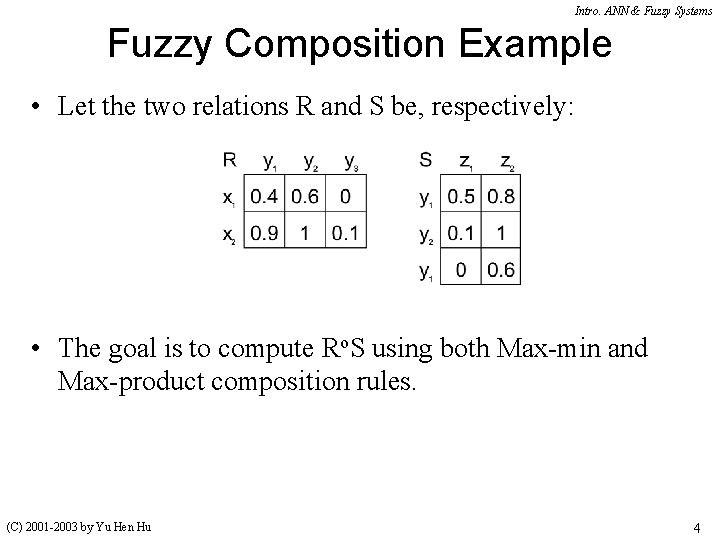 Intro. ANN & Fuzzy Systems Fuzzy Composition Example • Let the two relations R