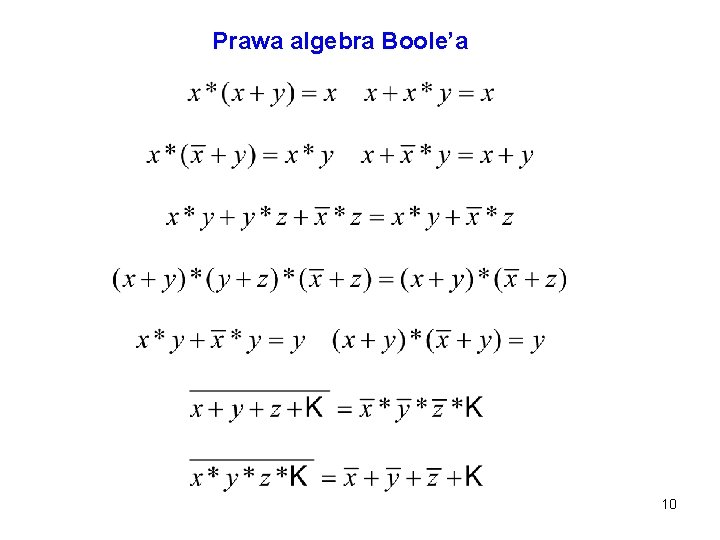 Prawa algebra Boole’a 10 