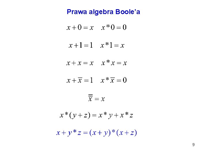 Prawa algebra Boole’a 9 