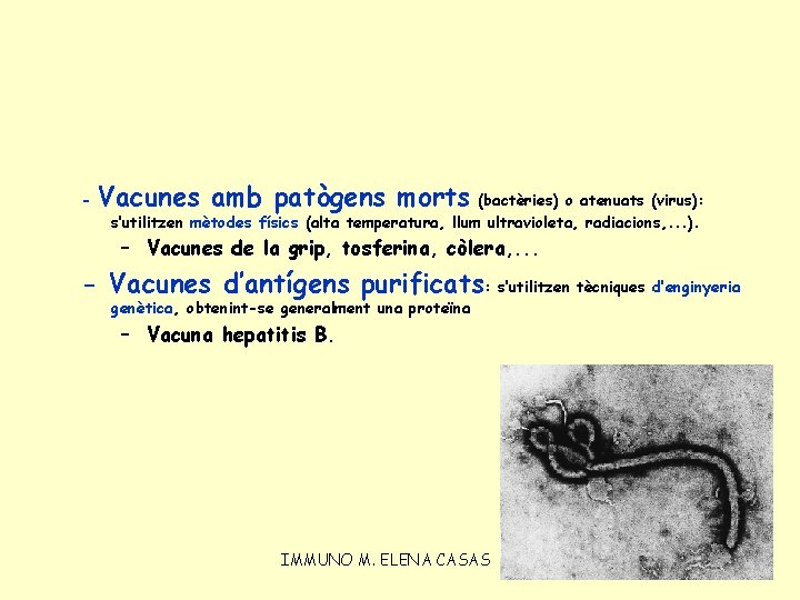 - Vacunes amb patògens morts (bactèries) o atenuats (virus): s’utilitzen mètodes físics (alta temperatura,