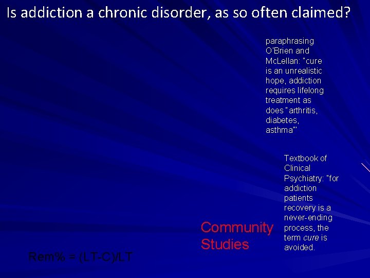 Is addiction a chronic disorder, as so often claimed? paraphrasing O’Brien and Mc. Lellan: