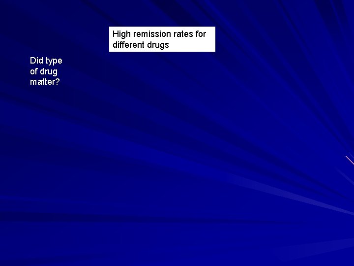 High remission rates for different drugs Did type of drug matter? 