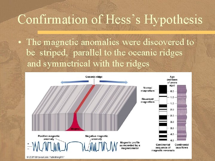 Confirmation of Hess’s Hypothesis • The magnetic anomalies were discovered to be striped, parallel