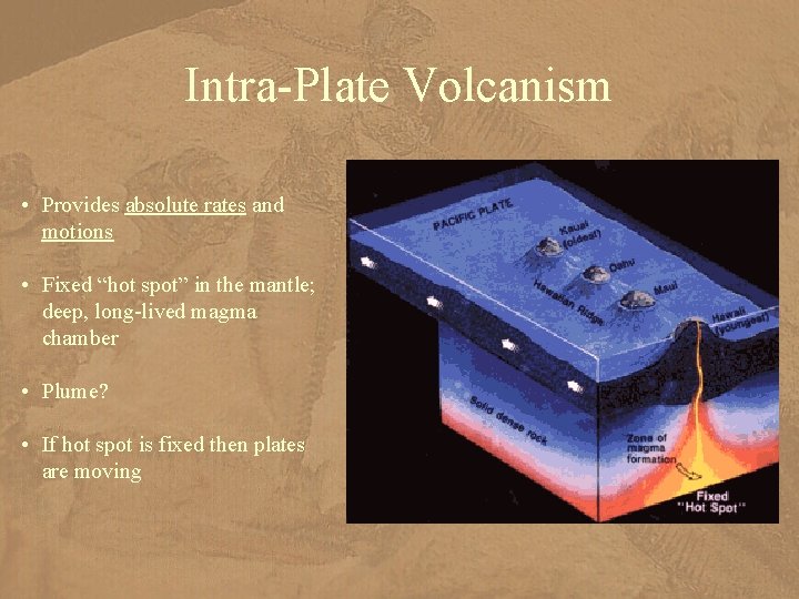 Intra-Plate Volcanism • Provides absolute rates and motions • Fixed “hot spot” in the