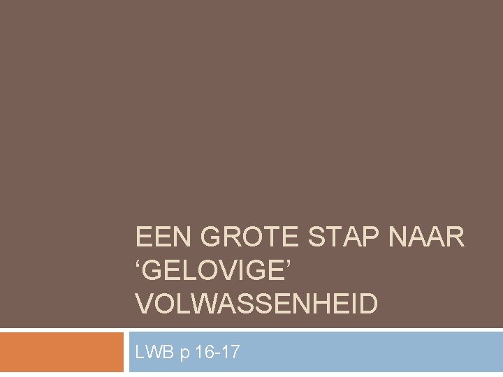 EEN GROTE STAP NAAR ‘GELOVIGE’ VOLWASSENHEID LWB p 16 -17 