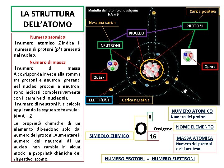 LA STRUTTURA DELL’ATOMO Numero atomico Il numero atomico Z indica il numero di protoni