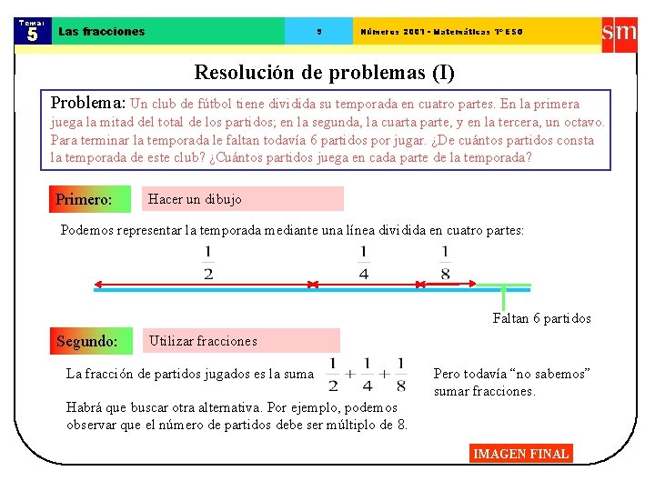 Tema: 5 Las fracciones 9 Números 2001 - Matemáticas 1º ESO Resolución de problemas