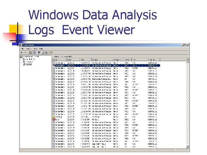 Windows Data Analysis Logs Event Viewer n Event Viewer 