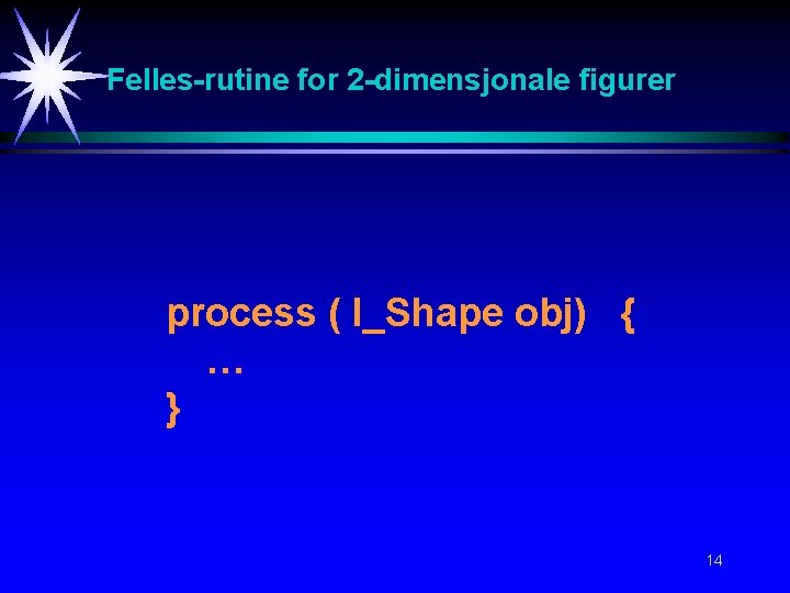 Felles-rutine for 2 -dimensjonale figurer process ( I_Shape obj) { … } 14 