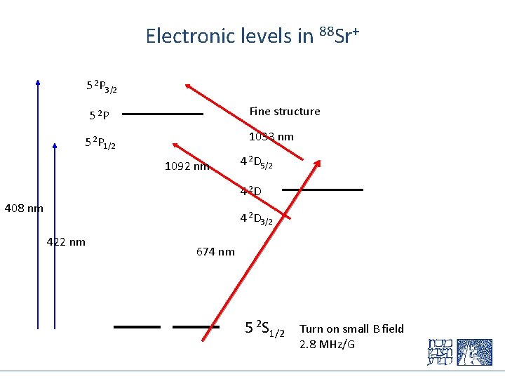 Electronic levels in 88 Sr+ 5 2 P 3/2 Fine structure 5 2 P