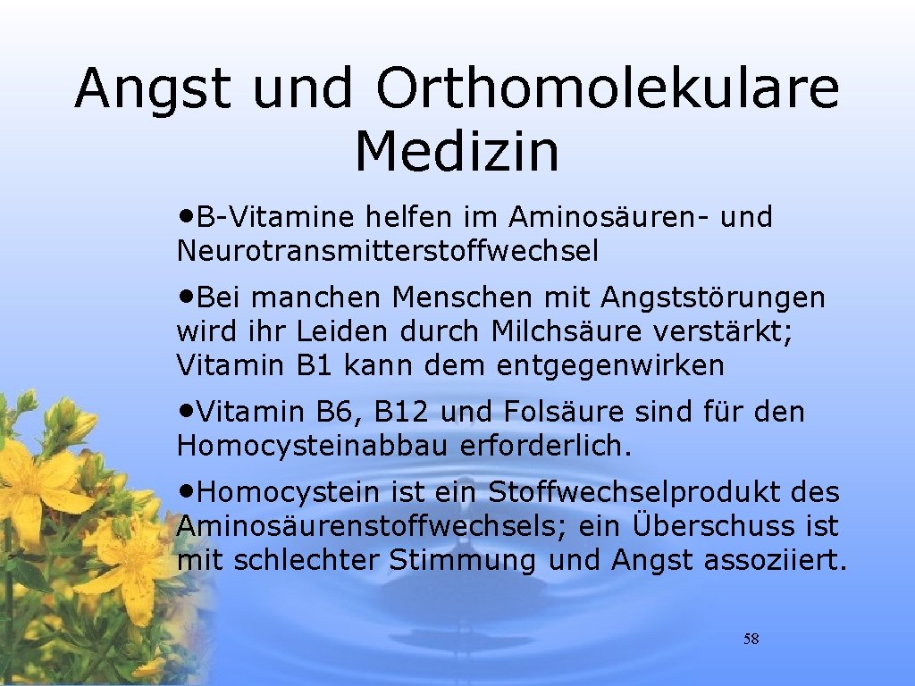 Angst und Orthomolekulare Medizin • B-Vitamine helfen im Aminosäuren- und Neurotransmitterstoffwechsel • Bei manchen