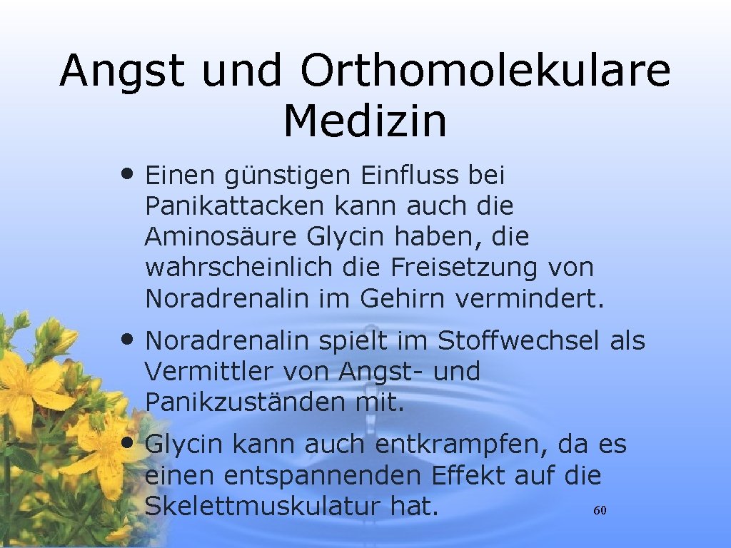 Angst und Orthomolekulare Medizin • Einen günstigen Einfluss bei Panikattacken kann auch die Aminosäure