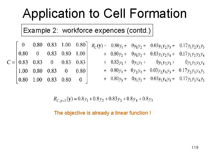 Application to Cell Formation Example 2: workforce expences (contd. ) The objective is already