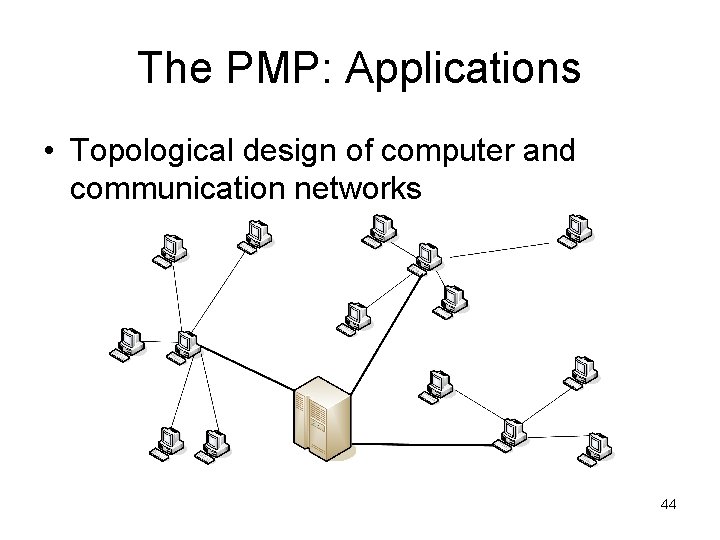 The PMP: Applications • Topological design of computer and communication networks 44 