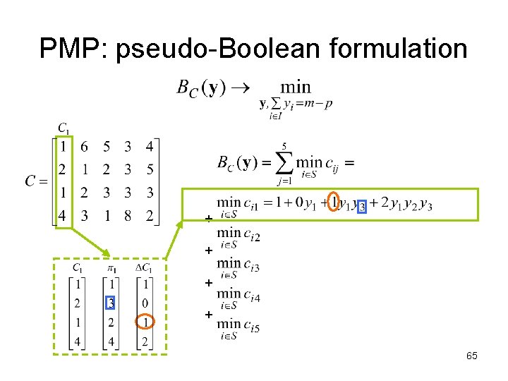 PMP: pseudo-Boolean formulation + + 65 