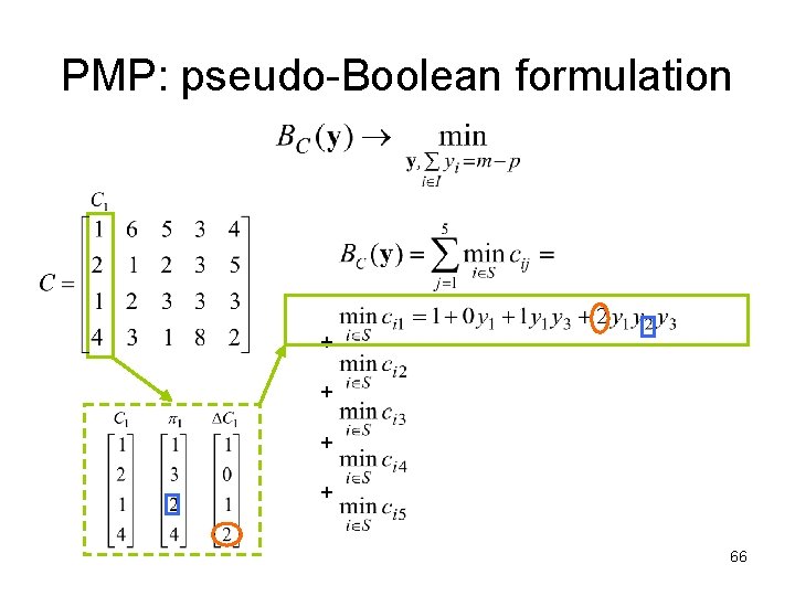 PMP: pseudo-Boolean formulation + + 66 