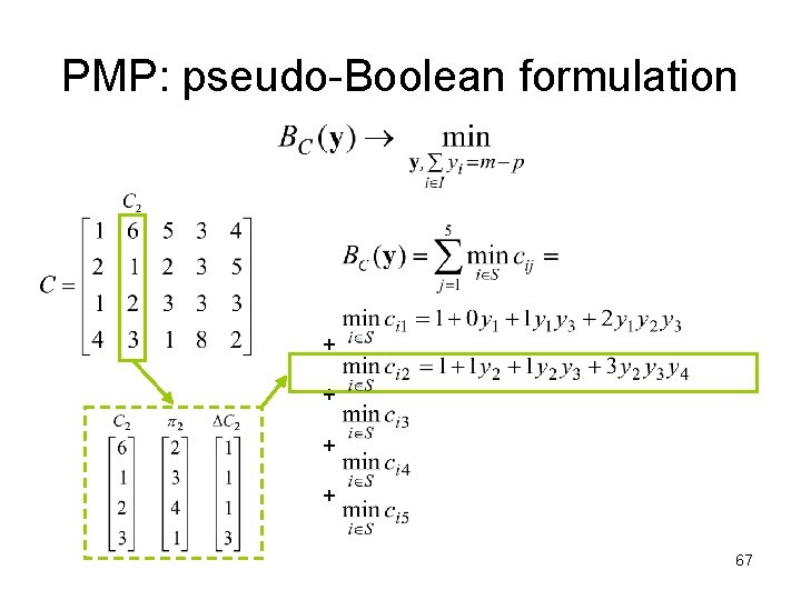 PMP: pseudo-Boolean formulation + + 67 