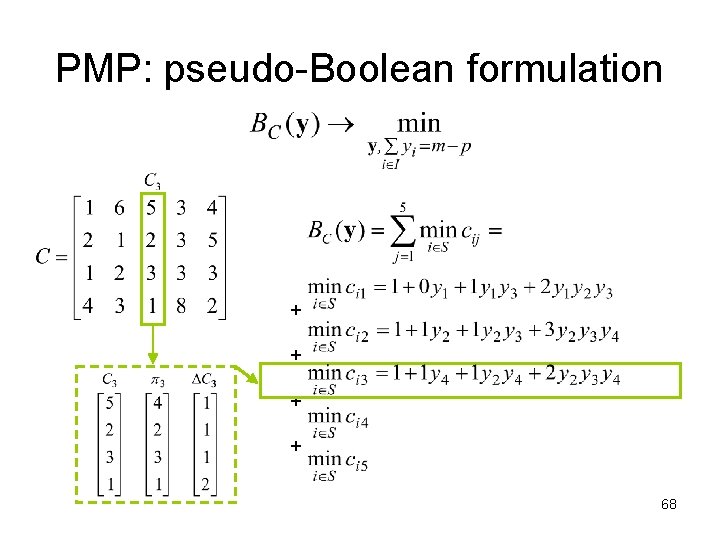 PMP: pseudo-Boolean formulation + + 68 