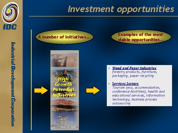 Investment opportunities A number of initiatives…. High Growth Potential Industries Examples of the most Investment opportunities A number of initiatives…. High Growth Potential Industries Examples of the most