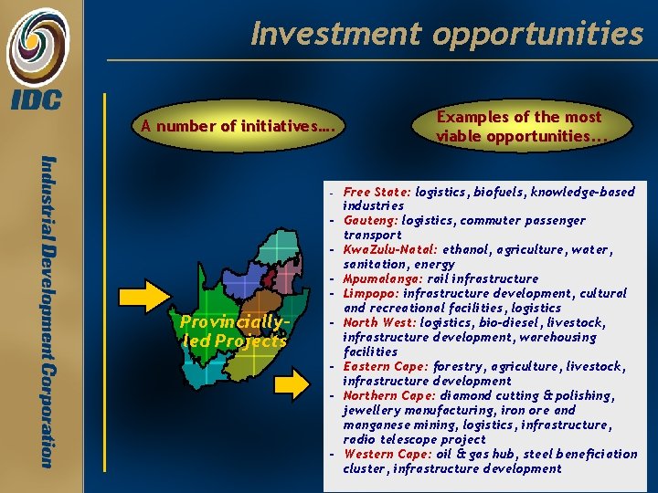 Investment opportunities A number of initiatives…. Examples of the most viable opportunities. . . Investment opportunities A number of initiatives…. Examples of the most viable opportunities. . .