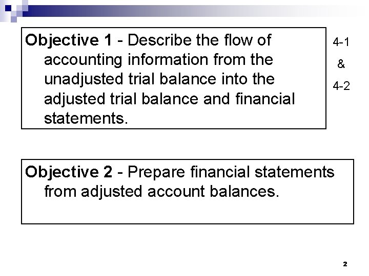 Objective 1 - Describe the flow of accounting information from the unadjusted trial balance