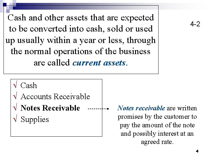 Cash and other assets that are expected to be converted into cash, sold or