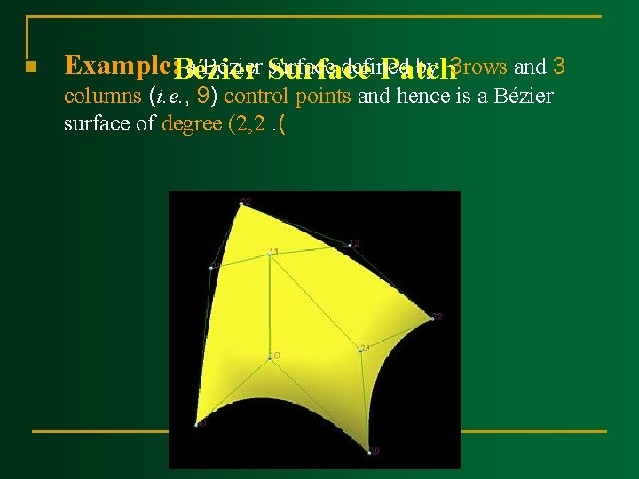 n Example: Bézier a Bézier Surface surface defined by 3 rows and 3 Patch n Example: Bézier a Bézier Surface surface defined by 3 rows and 3 Patch