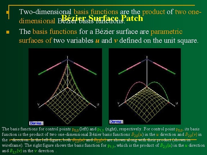 n n Two-dimensional basis functions are the product of two one. Bézier Surface Patch n n Two-dimensional basis functions are the product of two one. Bézier Surface Patch