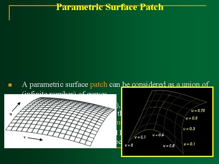 Parametric Surface Patch n A parametric surface patch can be considered as a union Parametric Surface Patch n A parametric surface patch can be considered as a union