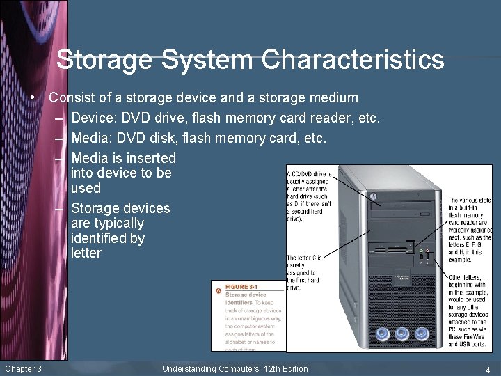 Storage System Characteristics • Consist of a storage device and a storage medium –
