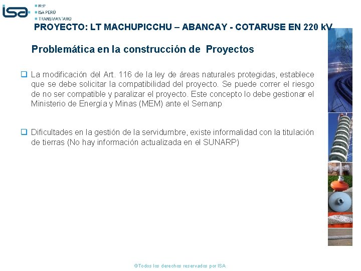 PROYECTO: LT MACHUPICCHU – ABANCAY - COTARUSE EN 220 k. V Problemática en la