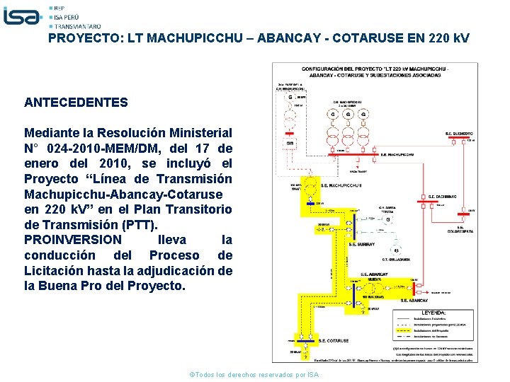 PROYECTO: LT MACHUPICCHU – ABANCAY - COTARUSE EN 220 k. V ANTECEDENTES Mediante la