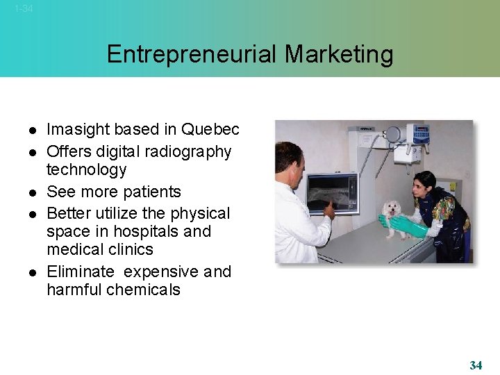 1 -34 Entrepreneurial Marketing l l l Imasight based in Quebec Offers digital radiography