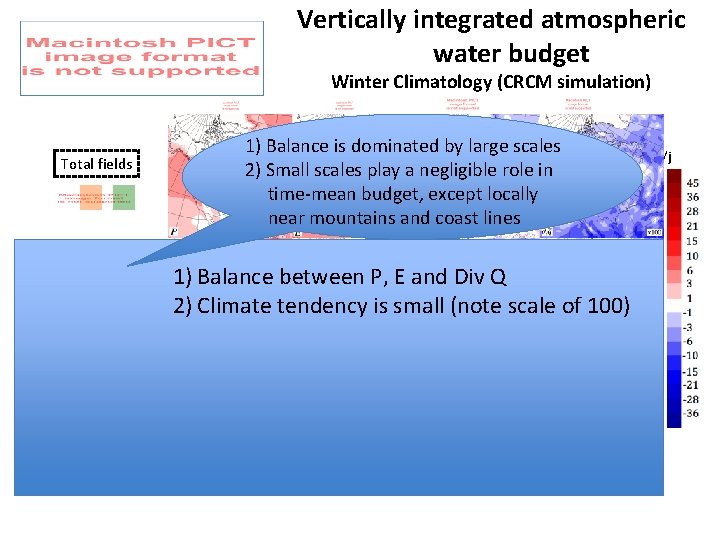 Vertically integrated atmospheric water budget Winter Climatology (CRCM simulation) Total fields Large scales L