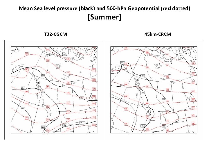 Mean Sea level pressure (black) and 500 -h. Pa Geopotential (red dotted) [Summer] T