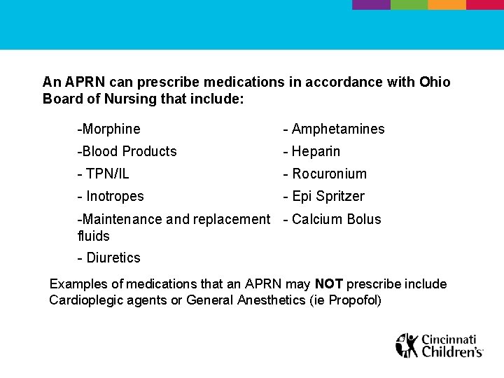 An APRN can prescribe medications in accordance with Ohio Board of Nursing that include: