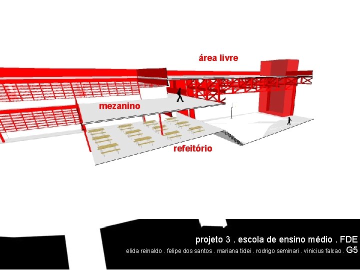 área livre mezanino refeitório projeto 3. escola de ensino médio. FDE elida reinaldo. felipe